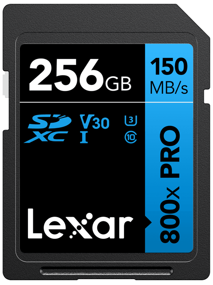 Lexar SDXC 800x Pro UHS-I cards, C10 (V30) U3, R150/W45, 256GB