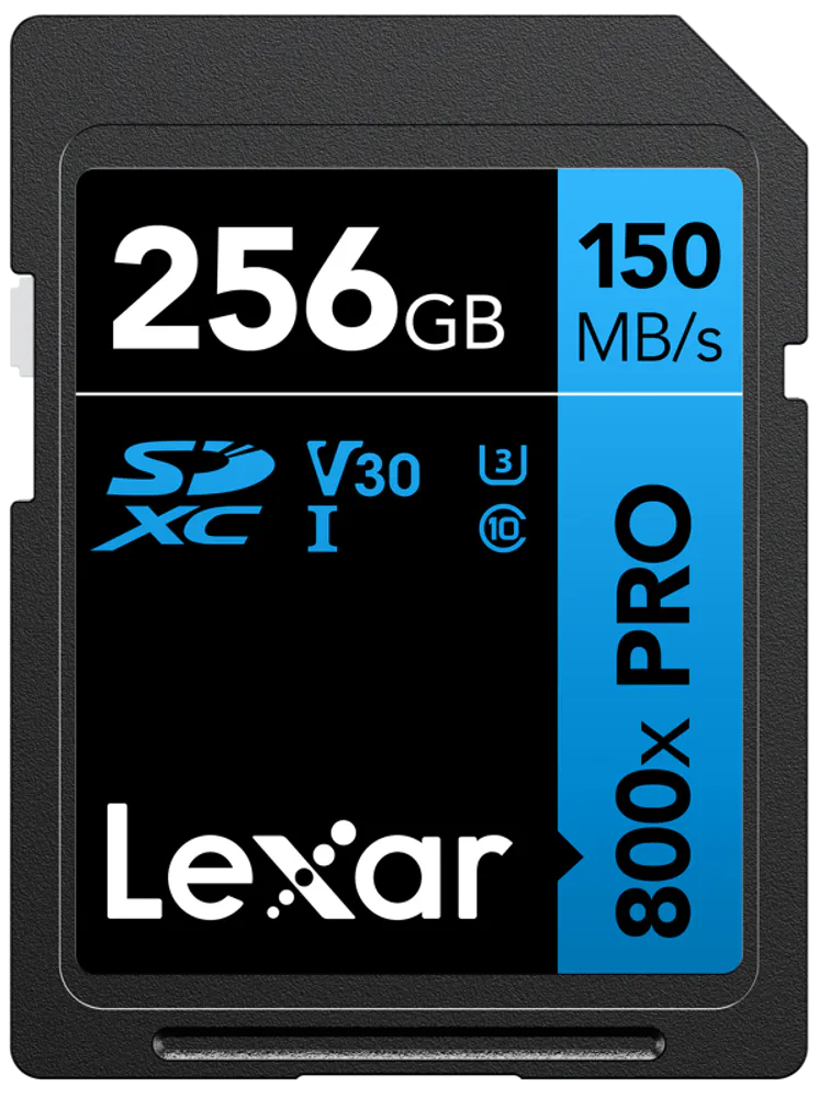 Lexar SDXC 800x Pro UHS-I cards, C10 (V30) U3, R150/W45, 256GB
