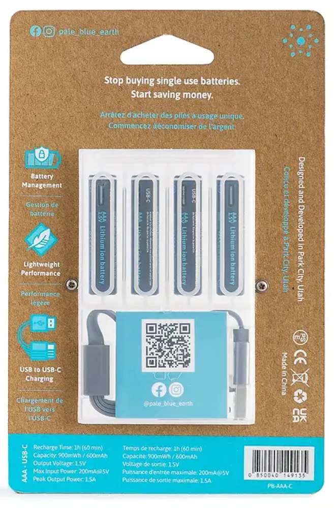 Pale Blue Li-Ion oppladbare AAA-batterier 4-pk